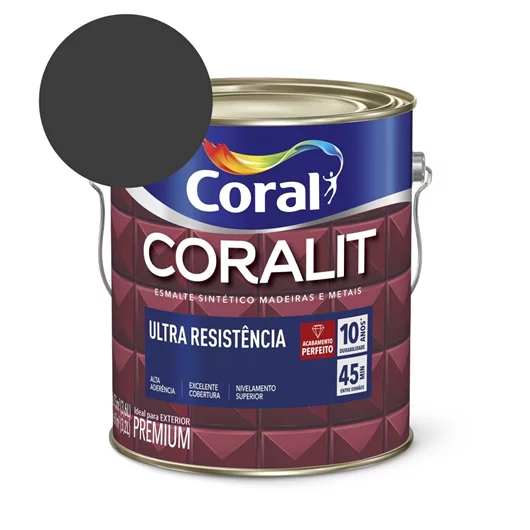 TINTA ESMALTE CORALIT BASE AGUA PRETO FOSCO 3.6L CORAL