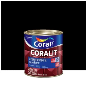TINTA ESMALTE CORALIT SOLVENTE PRETO ALTO BRILHO 900ML CORAL