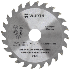 DISCO SERRA VIDEA MADEIRA TCT 7.1/4 185MM 24 DENTE WURTH