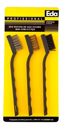 ESCOVA DE AÇO MINI COM 3 PEÇAS EDA